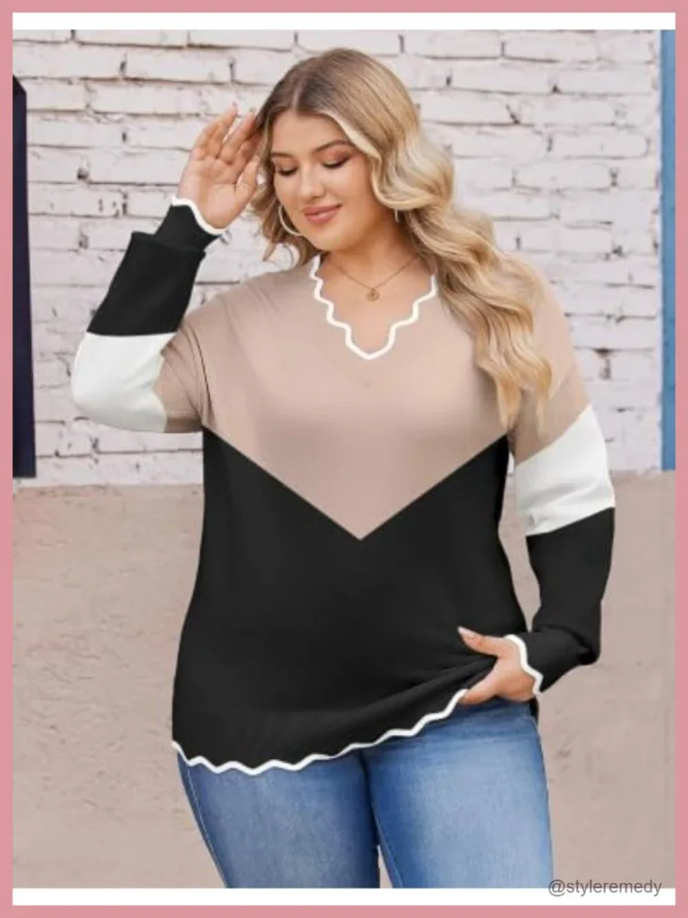 Plus Size Long Sleeve V-Neck Knit Pullover Sweater
